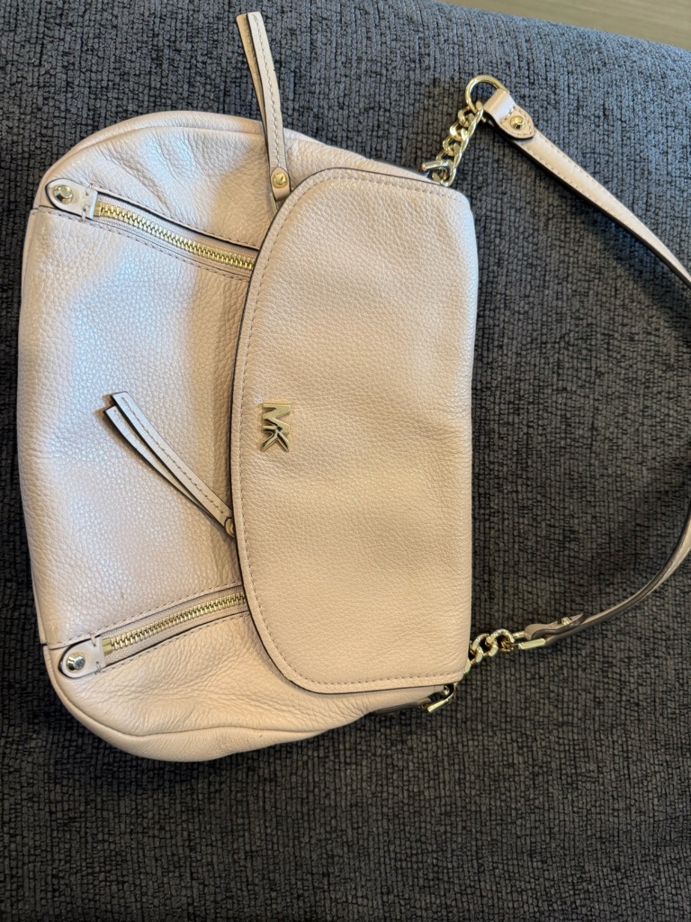 Michael Kors Pebble Leather Shoulder Bag in Pale Blush with Gold Hardware